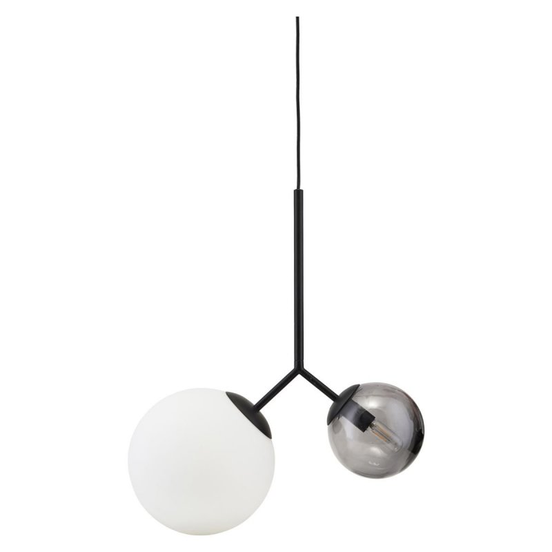 House Doctor TWICE Lampa Wisząca Czarna - Klosz Mleczny i Szary