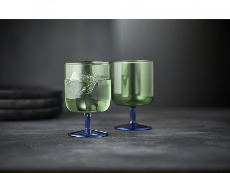 Lyngby Glass TORINO Kieliszki do Wina 300 ml 2 Szt. Zielone / Niebieska Nóżka