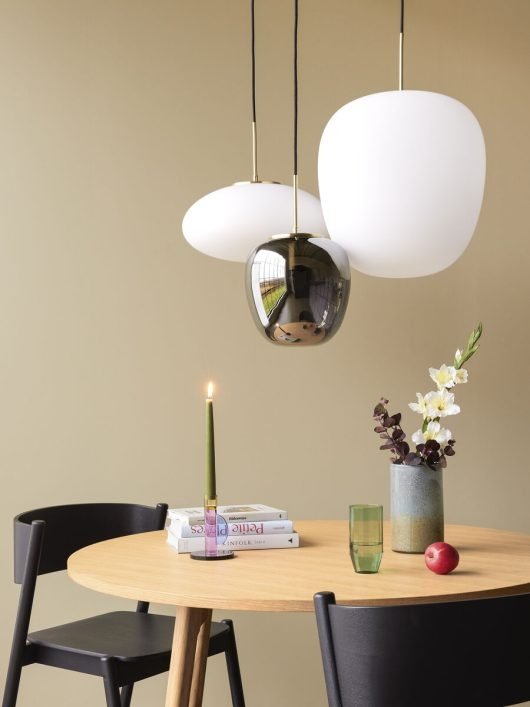 Hübsch REFLECT Lampa Wisząca 25 cm / Klosz Szary Opalizujący