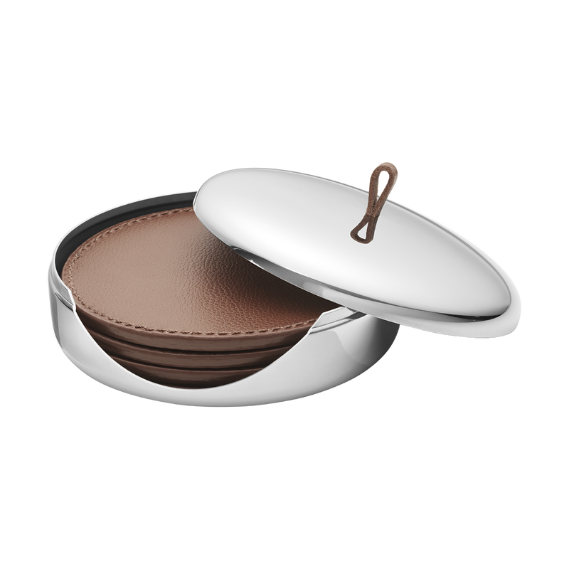 Georg Jensen SKY Podkładki pod Szklanki ze Skóry Naturalnej w Stalowym Etui