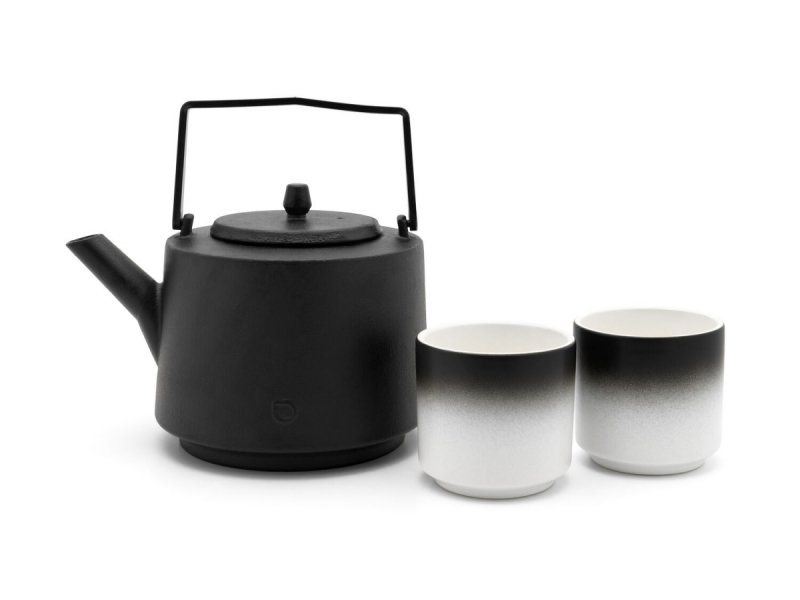 Bredemeijer HUBEI Żeliwny Dzbanek do Herbaty + 2 Porcelanowe Kubki / Czarny