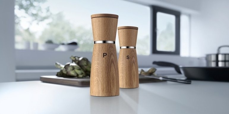 Wmf CERAMILL NATURA Młynek do Soli i Pieprzu - Zestaw 2 Młynków Drewnianych