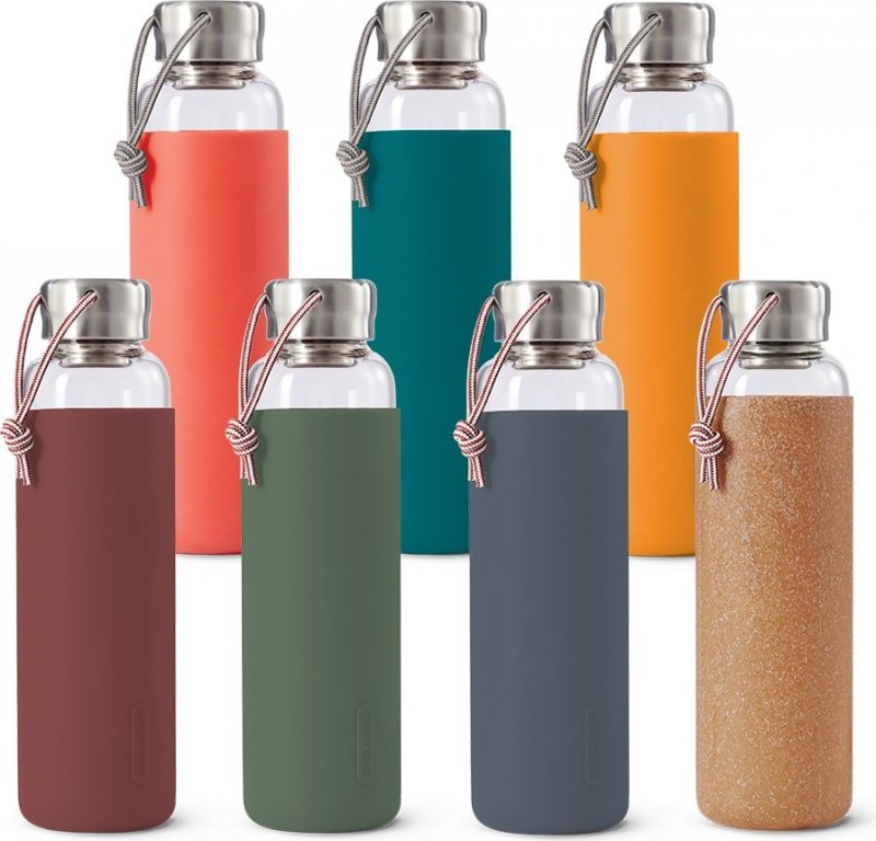 black+blum GOOD Szklana Butelka na Wodę 600 ml w Pokrowcu - Morska