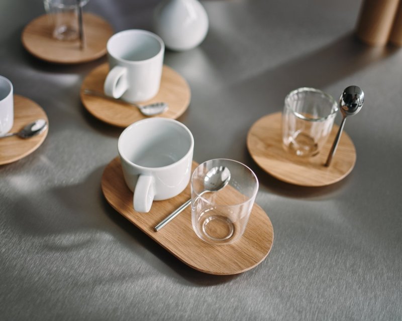Clap Design OVAL Filiżanka do Kawy 160 ml / Zestaw z Dębowym Spodkiem, Szklanką i Łyżeczką