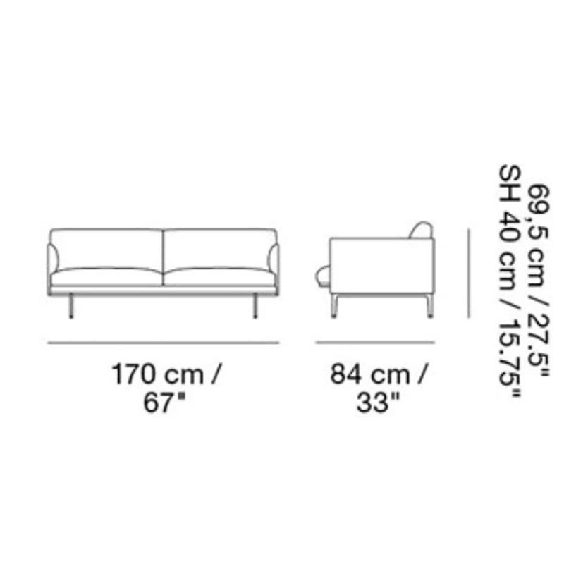 Muuto OUTLINE Sofa 2-Osobowa - Brązowa Skóra Cognac / Czarne Nogi