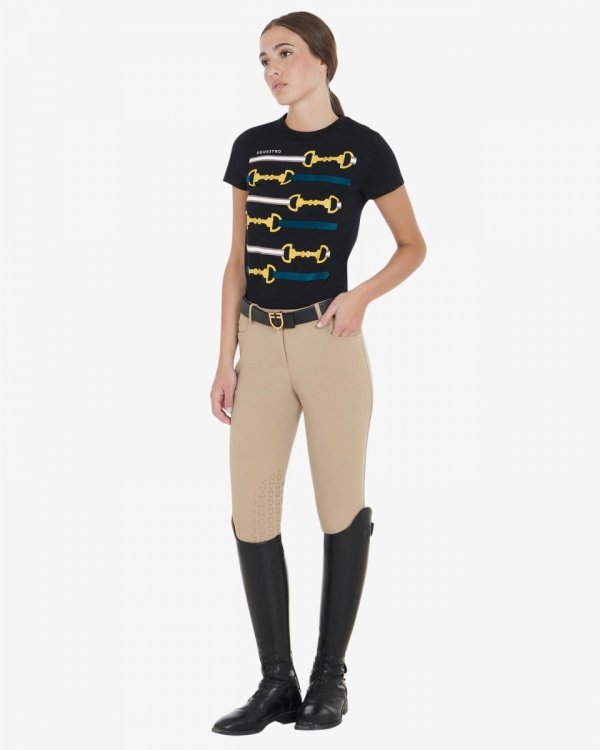 Equestro Women's slim fit grip breeches with logo incense