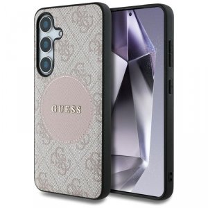 Guess 4G Round Patch Classic Logo MagSafe - Etui do Samsung Galaxy S25+ (różowy)