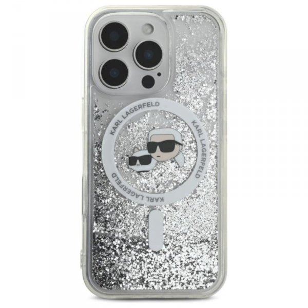 Karl Lagerfeld Liquid Glitter Karl & Choupette Head MagSafe - Etui iPhone 16 Pro (przezroczysty)