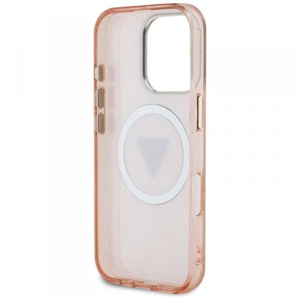 Guess IML Metal Glitter 4G Circle Triangle MagSafe - Etui do iPhone 16 Pro Max (różowy)