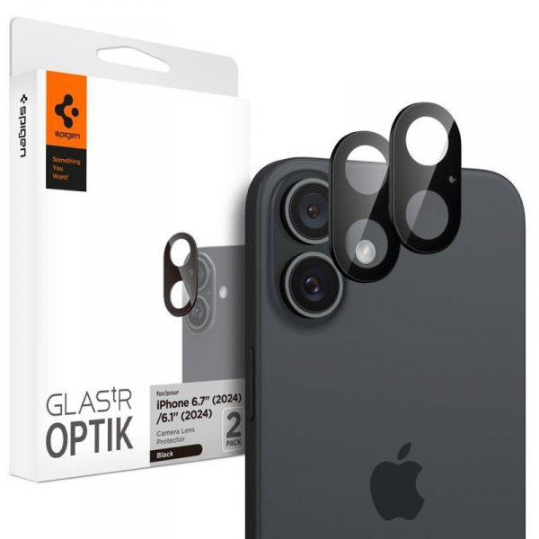 Spigen Optik GLAS.TR Camera Protector 2-Pack - Szkło ochronne na obiektyw do iPhone 16 / 16 Plus (2 szt) (Czarny)