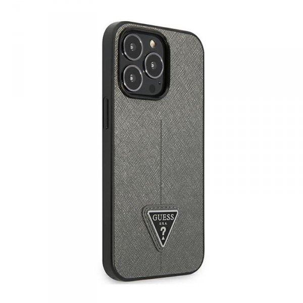 Guess Saffiano Triangle Logo Case – Etui iPhone 14 Pro (srebrny)