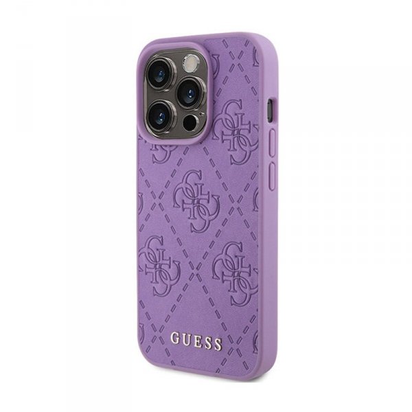 Guess Leather 4G Stamped - Etui iPhone 15 Pro Max (fioletowy)