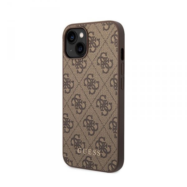 Guess 4G Metal Gold Logo - Etui iPhone 15 Plus (brązowy)
