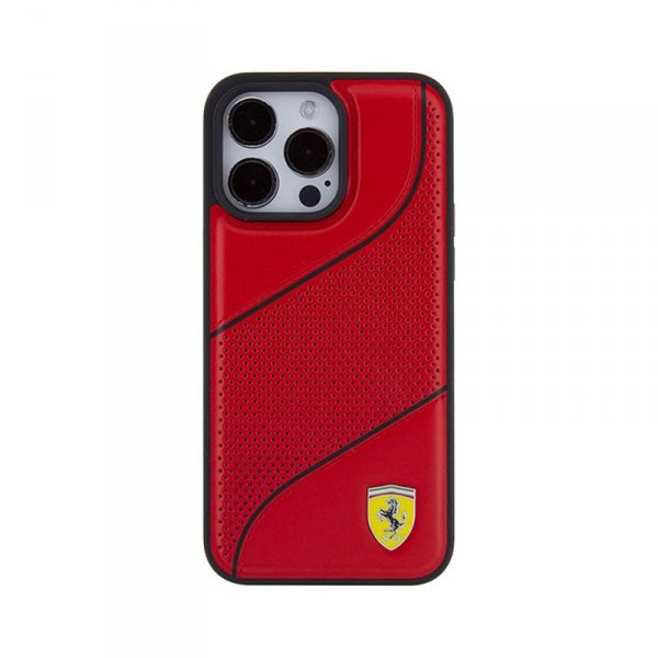 Ferrari Perforated Waves Metal Logo - Etui iPhone 15 Pro Max (czerwony)