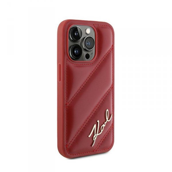 Karl Lagerfeld Diagonal Quilted Script - Etui iPhone 15 Pro (czerwony)