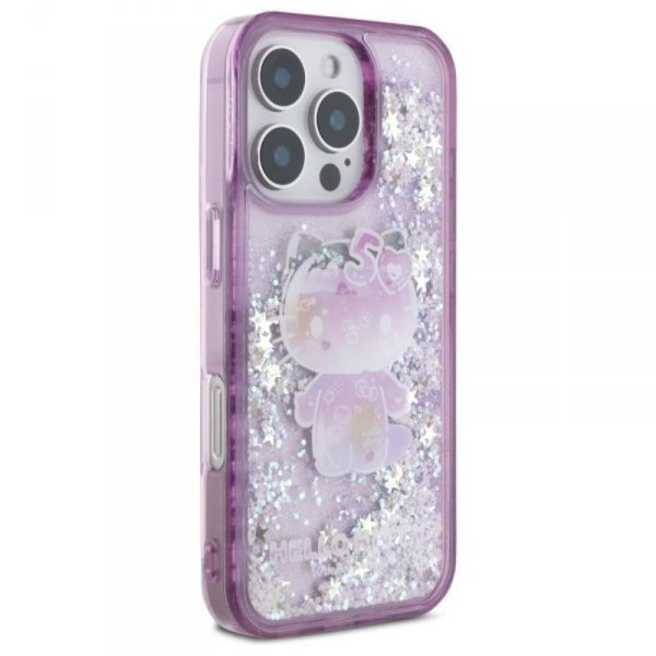 Hello Kitty Liquid Glitter 50TH Anniversary Party - Etui iPhone 16 Pro Max (fioletowy)