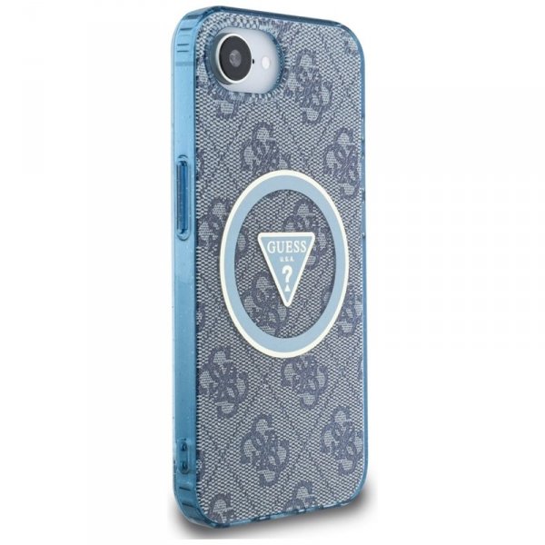 Guess IML Metal Glitter 4G Circle Triangle MagSafe - Etui do iPhone 16e (niebieski)