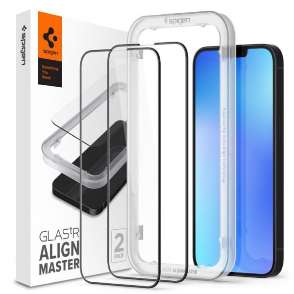 Spigen Alm Glass FC 2-Pack - Szkło hartowane do iPhone 16e / iPhone 14 / iPhone 13 / iPhone 13 Pro 2 szt (Czarna ramka)