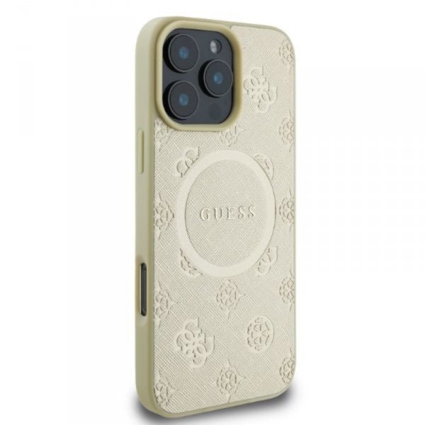 Guess Saffiano Peony Classic Logo MagSafe - Etui iPhone 16 Pro (złoty)