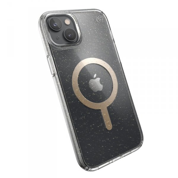 Speck Presidio Perfect-Clear with Glitter + MagSafe - Etui iPhone 15 Plus / 14 Plus z powłoką MICROBAN (Clear / Gold Glitter)