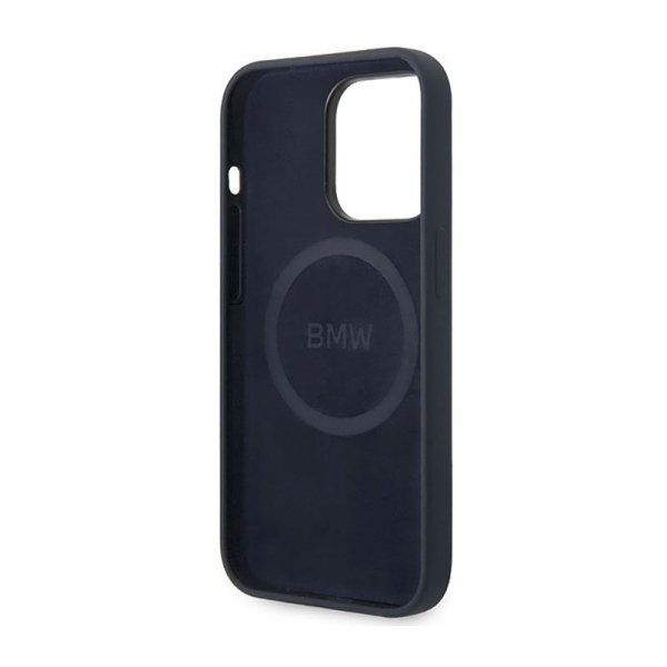 BMW Liquid Silicone Case Metal Logo MagSafe - Etui iPhone 14 Pro (granatowy)