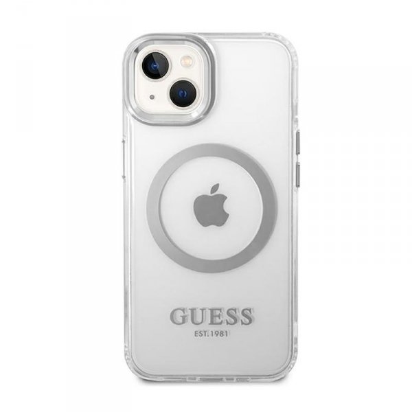 Guess Metal Outline MagSafe - Etui iPhone 14 Plus (przezroczysty / srebrny)