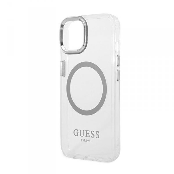 Guess Metal Outline MagSafe - Etui iPhone 14 Plus (przezroczysty / srebrny)