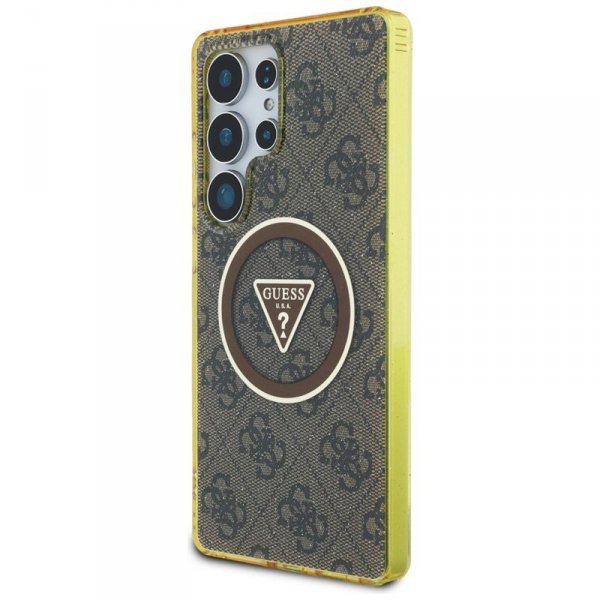 Guess 4G Glitter Triangle Buttons MagSafe - Etui do Samsung Galaxy S25 Ultra (brązowy)