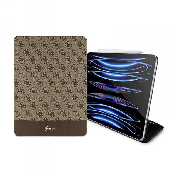 Guess 4G Stripe Allover - Etui iPad Pro 12.9&quot; (2022-2020) (Brązowy)