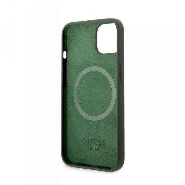 Guess Silicone Logo Plate MagSafe - Etui iPhone 13 (zielony)