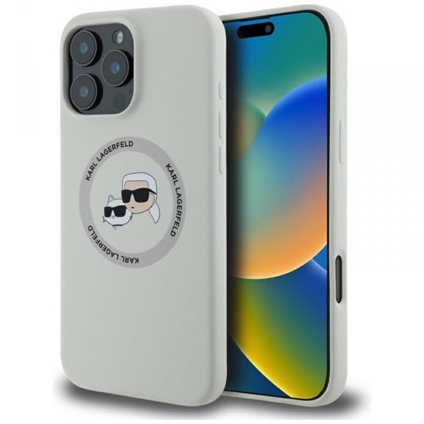 Karl Lagerfeld Silicone Double Heads And Circle MagSafe - Etui do iPhone 16 Pro (beżowy)
