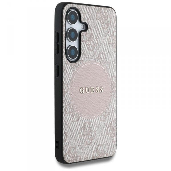 Guess 4G Round Patch Classic Logo MagSafe - Etui do Samsung Galaxy S25 (różowy)
