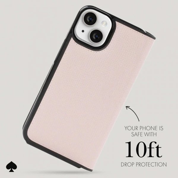 Kate Spade New York Wrap Folio Case - Skórzane etui z klapką iPhone 15 (Pale Vellum)