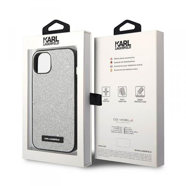 Karl Lagerfeld Glitter Plaque Logo - Etui iPhone 14 Plus (srebrny)