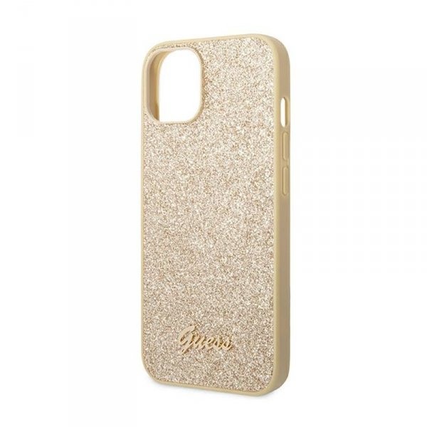 Guess Glitter Flakes Metal Logo Case – Etui iPhone 14 Plus (złoty)
