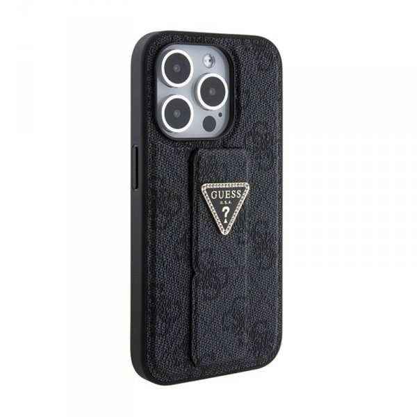 Guess Grip Stand 4G Triangle Strass Logo - Etui iPhone 15 Pro (czarny)