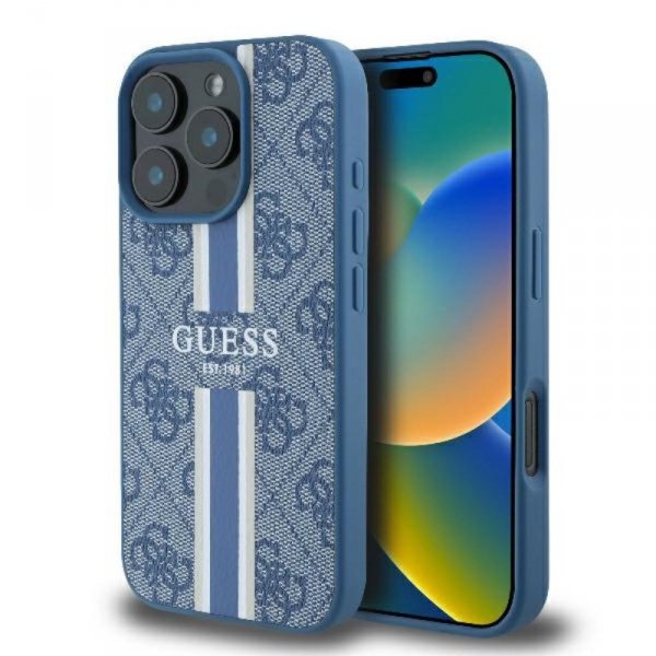 Guess 4G Printed Stripes MagSafe - Etui iPhone 16 Pro (niebieski)