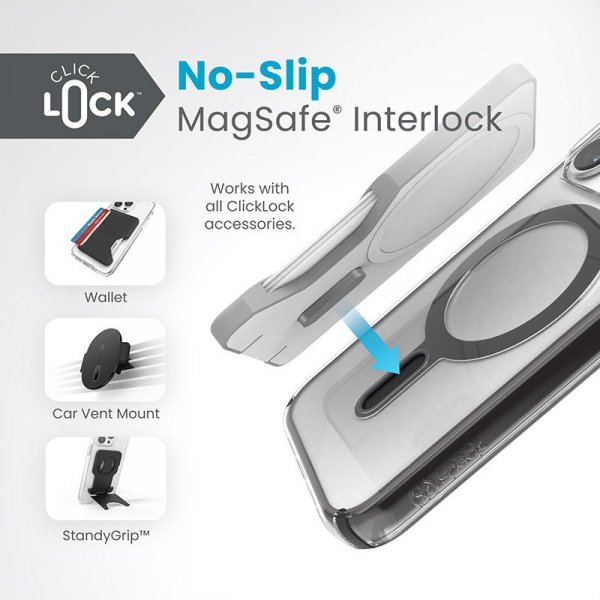 Speck Presidio Perfect-Clear ClickLock & Magsafe - Etui iPhone 15 Pro (Clear / Frosted Black / Slate Grey)