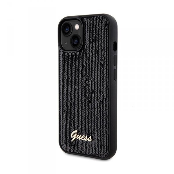 Guess Sequin Script Metal - Etui iPhone 14 (czarny)