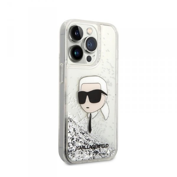 Karl Lagerfeld Liquid Glitter NFT Karl&#039;s Head - Etui iPhone 14 Pro Max (srebrny)