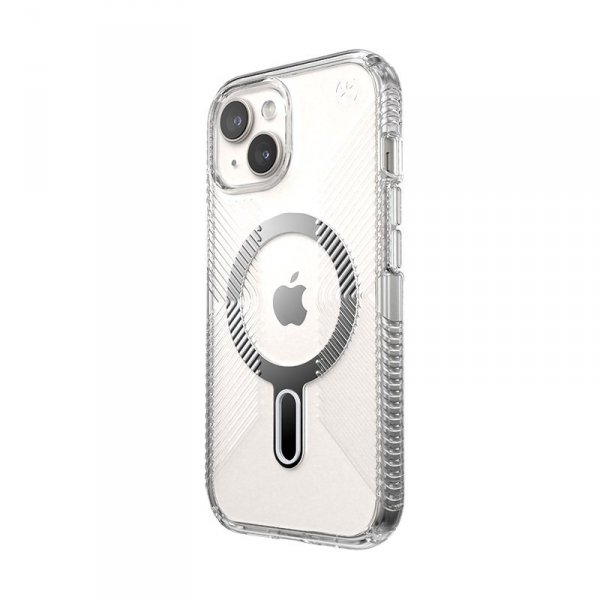 Speck Presidio Perfect-Clear Grip ClickLock & MagSafe - Etui iPhone 16e / iPhone 15 / iPhone 14 / iPhone 13 (Clear / Chrome Fini