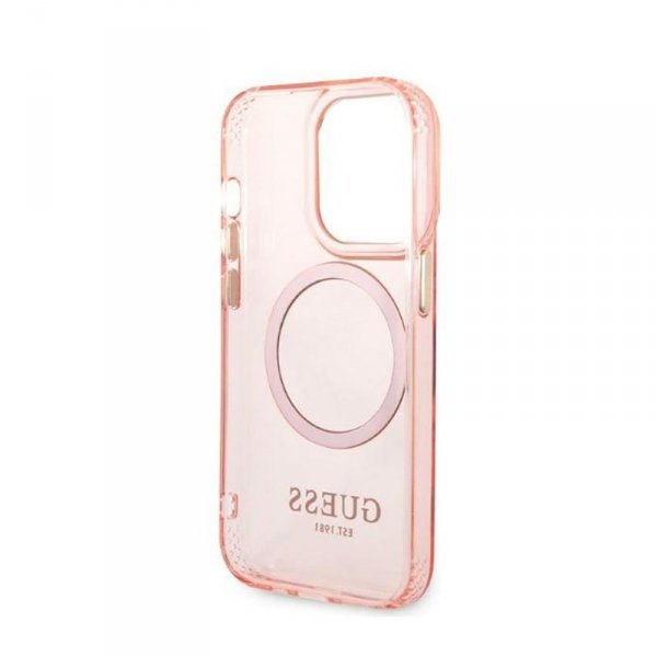 Guess Gold Outline Translucent MagSafe - Etui iPhone 14 Pro (różowy)