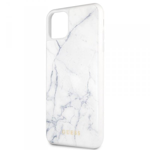 Guess Marble Tempered Glass Hardcase - Etui iPhone 11 Pro Max (biały)