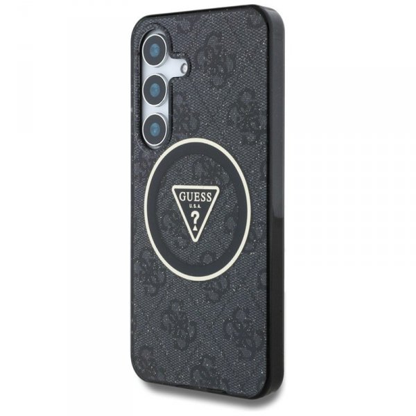 Guess 4G Glitter Triangle Buttons MagSafe - Etui do Samsung Galaxy S25 (czarny)