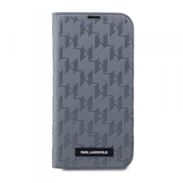 Karl Lagerfeld Booktype Saffiano Monogram - Etui iPhone 14 Pro Max (Srebrny)