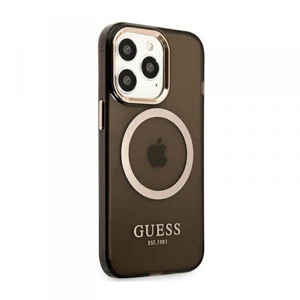 Guess Gold Outline Translucent MagSafe - Etui iPhone 13 Pro Max (czarny)