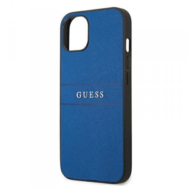 Guess Saffiano Metal Logo Stripes - Etui iPhone 13 mini (niebieski)