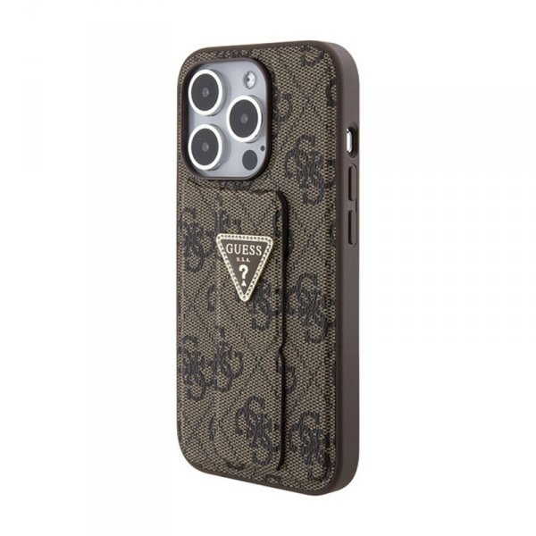 Guess Grip Stand 4G Triangle Strass Logo - Etui iPhone 15 Pro Max (brązowy)