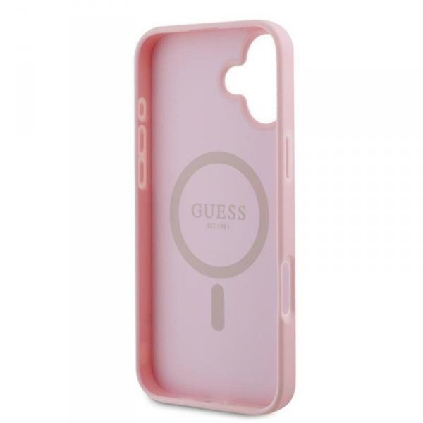 Guess Grained Ring MagSafe - Etui iPhone 16 Plus (różowy)
