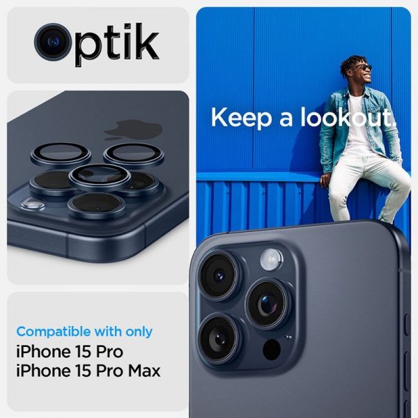 Spigen Optik Pro GLAS.TR EZ Fit Camera Protector 2-Pack - Szkło ochronne na obiektyw do iPhone 15 Pro / 15 Pro Max / iPhone 14 P